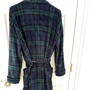 Croft & Barrow mens Polyester Fleece Blue Green Plaid Bathrobe Size S/M